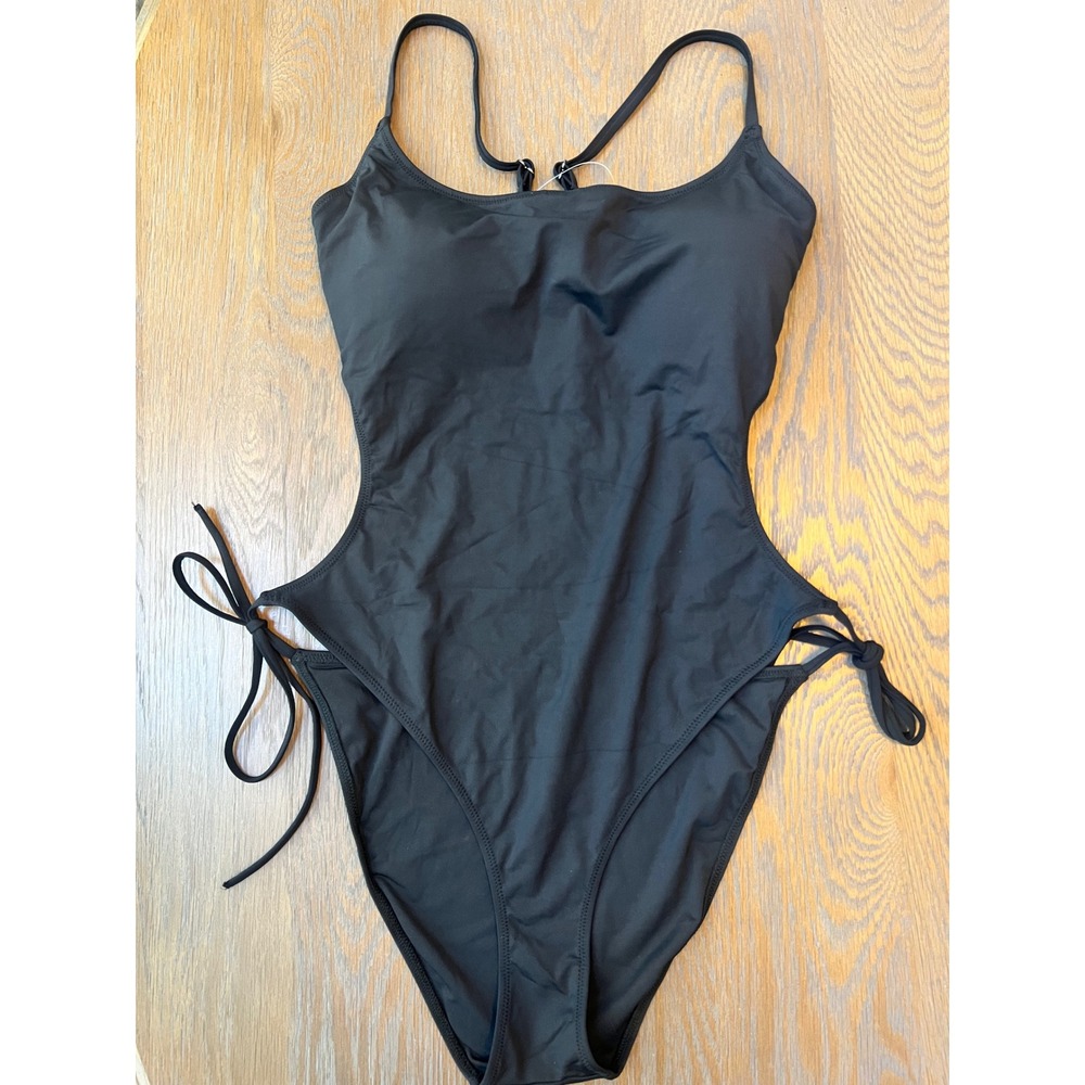 Dobreva Black Cutout One Piece Swimsuit Monokini Tie Side Scoop Neck XL